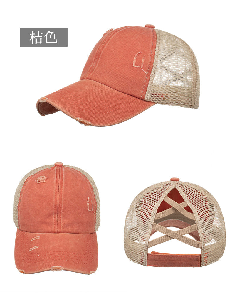 Wholesale Washed old light version cross elastic ponytail baseball net cap baseball cap cap Sun cap B719